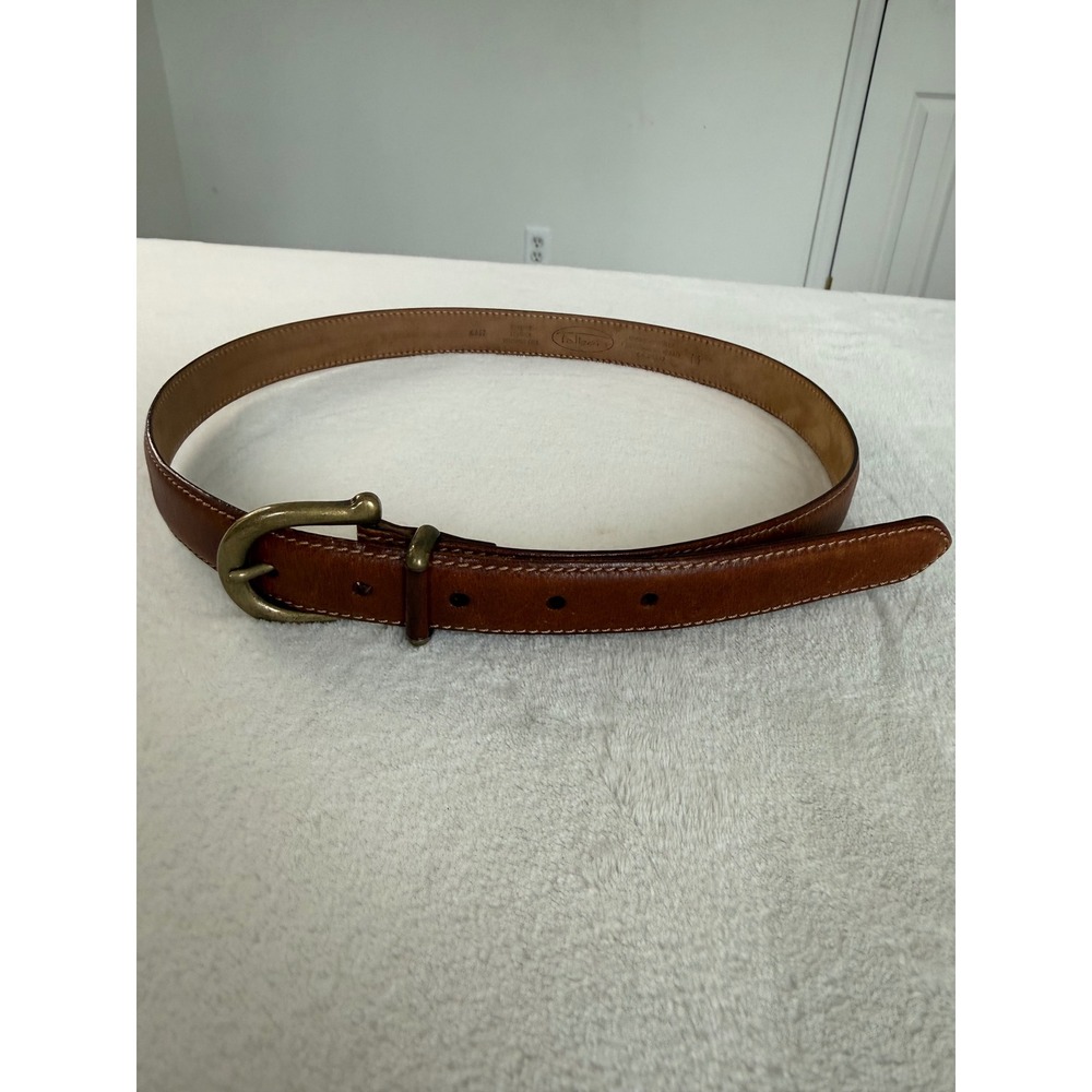 Talbots Geniune Leather Brown Belt Medium 1 Inch Wide Brass Buckle Classic - Picture 6 of 10